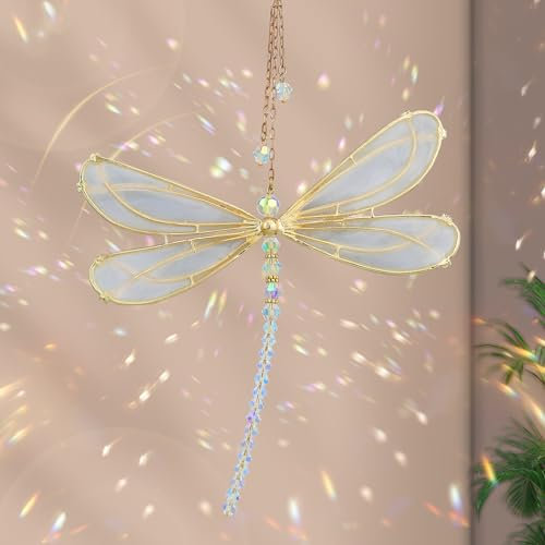 Suncatcher Fensterdeko Kristalle SonnenfäNger Fenster Prisma Kristall Deko Regenbogen Glas Kristalle Zum AufhäNgen SonnenfäNger Garten(Libelle)