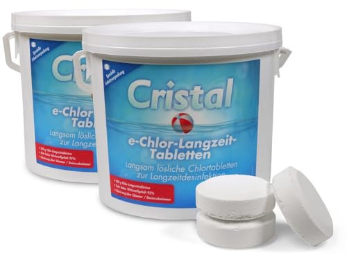 Cristal Langzeit Chlortabletten 200g - 2X 5 kg hochwirksame Poolpflege für kristallklares Wasser - Langsam löslich & stabilisiert - Hoher Aktivchlorgehalt