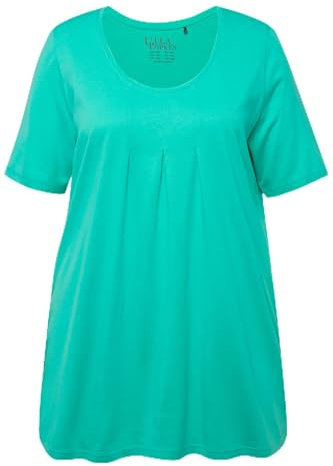 Ulla Popken Damen, Zierfalten, A-Linie, Rundhals, Halbarm, Modal T-Shirt, Türkisgrün, 58-60