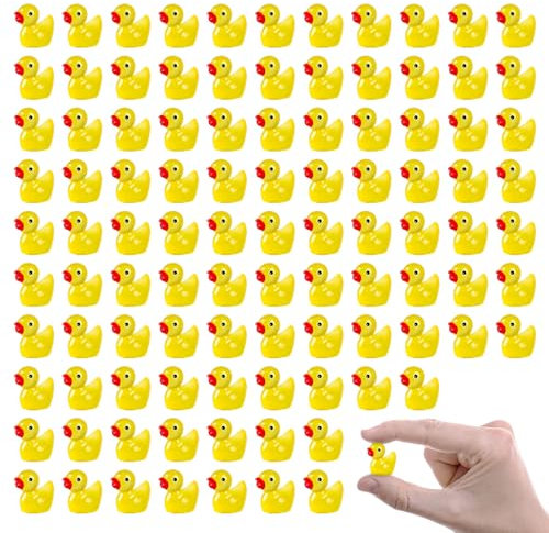 100 Stück Mini Harz Enten Leuchtende Miniatur, Mini Enten Harz, Mini Enten Figuren Miniatur Enten für Aquarium Puppenhaus Miniaturgarten Handw DIY-Zubehör Miniaturstatuen und Heimdekora Gelb 02
