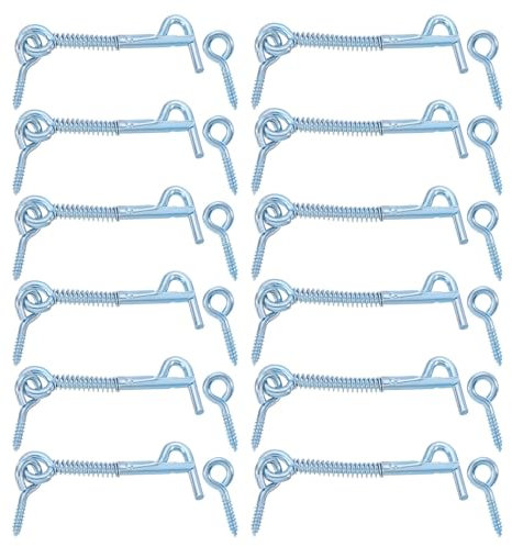 sourcing map 12Pcs Safety Hook and Eye Latch, 2.5 3 Iron Gate Hook and Eye Latch with Spring Lock for Family Farm Gate, Bathroom Doors, Barn Doors