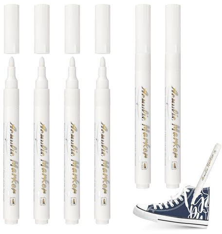 SERKABO Weißer Permanent Marker 6 PCS Acrylstifte Stift Wasserfest Marker White Markers für Holz, Metall Glas Stoff Steine Bemalen Schwarzes Papier
