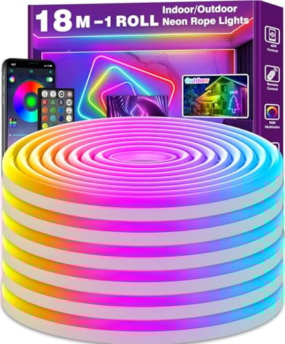 LETIANPAI 18m Neon Led Strip,Flexible LED Streifen,Control with App/Remote,Multiple Modes,IP65 Outdoor RGB Neon Lights Waterproof,Music Sync Gaming Led Strip Lights for Bedroom Indoor