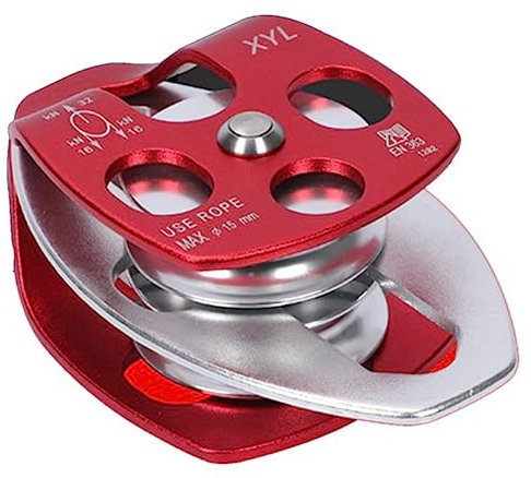 BYCUFF Rescue Pulleys Single and Double Pulleys with Wobble Plate Coaxial Side Plate Double Pulleys Red