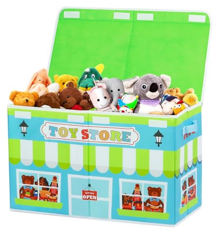 Decalsweet Kids Large Toy Storage Box with Lid,Foldable Oxford Storage Organizer Box with Puzzle Game for Boys Girls-65×30×40cm-Toy Chest with Handles for Bedroom Nursery,Toy Store