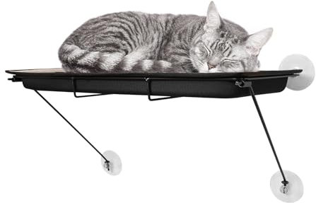 Apriltop 60x32x35cm Katzenbett für Fensterbrett, Katzensitz am Fenster für 33 Lbs Katze, mit 4X Saugnäpfen, Grau, Innenanwendung