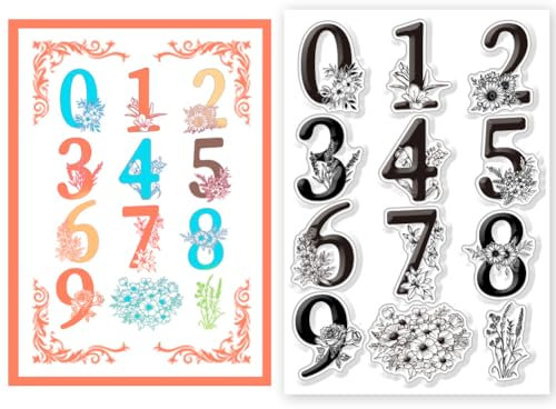 CHGCRAFT Transparente Silikonstempel Zahlen Muster Blumen Gras Kunststoffstempel Für Selbstgemachtes Scrapbooking Fotoalbum Dekorative Karten Stempel Zum Basteln von Urlaubskarten Albumbasteln