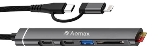 Lecteur de carte SD pour iPhone iPad, 5 en 1 Lightning USB-C vers visionneuse de carte mémoire avec emplacements pour cartes SD/TF, adaptateur USB 3.0 OTG pour iPhone, iPad, Android, MacBook,