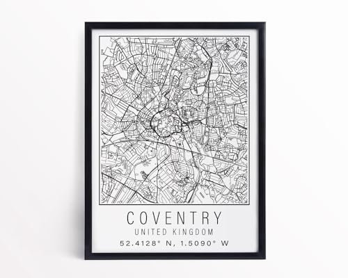 Coventry England City Street Map Print Coventry Wall Art Home decor Poster Poster A4 - Ispiratrice Motivazionale Arte da parete Vita quotidiana Citazione incoraggiante Frasi brevi famose Parole ispir