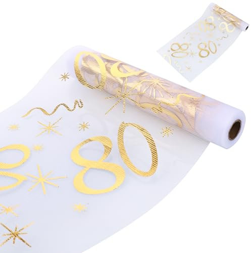 Hejo 80 Geburtstag Tischläufer, 28cmX10m 80 Jahre Geburtstag Deko, Breite Party Tisch Glänzend Gold Deko, 80 Goldfarbe Dekostoff Banner für Mann & Frau
