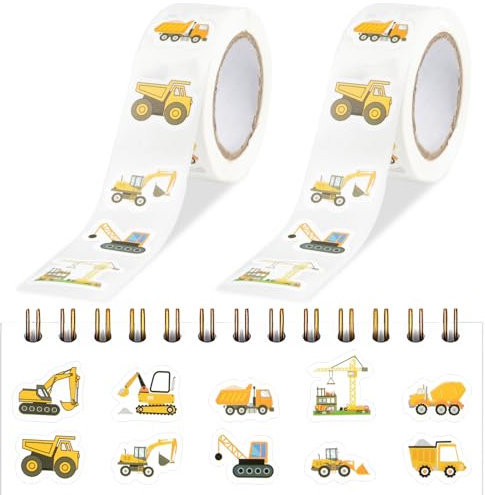 1000 Stück Aufkleber für Kinder & Kleinkinder, Auto Bagger Sticker, 10 Muster Wasserfeste Baustelle Bagger Stickers Auto für Jungen Mädchen Lehrer, Kindergeburtstag Gastgeschenke Party