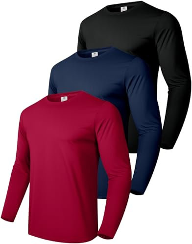 Boyzn Men's 3 Pack Men's Long Sleeve T-Shirt Moisture Wicking Cotton Hiking Fishing Running UPF 50+ Sun Protection T Shirt Black/Navy/Red-3P08-M