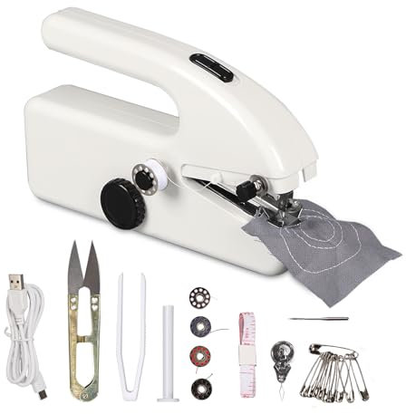 Yallmie 13 Piezas Máquina de Coser Portátil, Mini Máquina de Coser Eléctrica Portátil con Accesorios de Costura para Principiantes, Mini Sewing Machines para Ropa, Cortinas, Telas, Bricolaje
