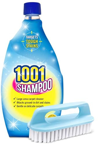 1001 Carpet & Rug Stain Remover Hand Shampoo Concentrate + Scrubbing Brush | Perfect for Large & High Traffic Areas, Gentle on Upholstery, Rugs, Carpets | 500ml | Deep Clean, Easy to Use