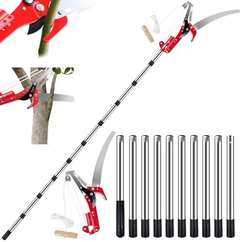 Caossuixin 2 in 1 Telescopic Tree Loppers Long Reach, 2.7ft-13ft Long Reach Tree Pruner with Extendable Handle, Branch Cutters Pole Saw loppers for Yard Garden Patios Trees Branches Cutting