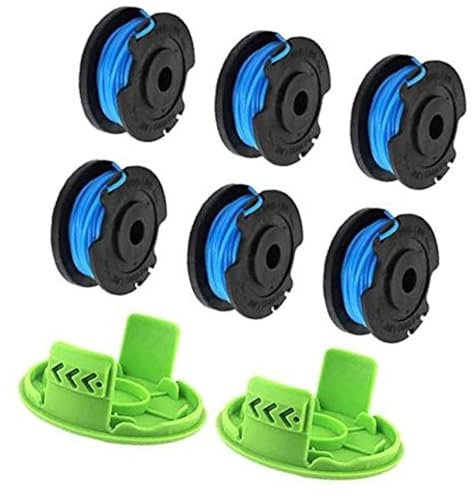 DEMULAX Line String Trimmer Spool, for Greenworks, 1.65mm dia 4.9m long Trimmer Spool Grass Trimmer Line, for Greenworks, 24V G24LT, G24LTK2, G24LT30M, G24LT30MK2 (6 Spool+2 Cover) Lawn mower spool(BL