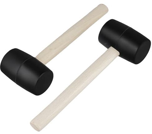 LEXININ 2 PCS 16oz Rubber Mallet with Wooden Handle, Black Rubber Hammer for Home Nail Framing Roofing DIY
