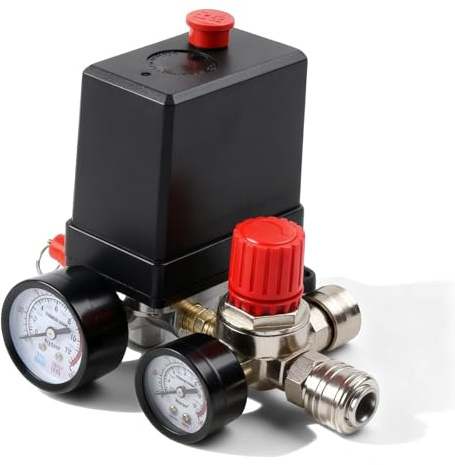 Druckregler, Druckschalter Kompressor, 220v 120psi Schalter Kompressor Mit Manometer, Regelventil Und Sicherheitsventil, Regler Kompressorschalter Kontrollventil Für Schnellen Druckabbau
