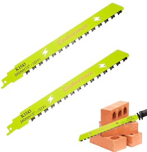 2 Pcs Reciprocating Saw Blade, 10in 15TPI Concrete Reciprocating Saw Blade,Heavy Duty Carbide Steel Alloy Blade with Universal Shank,Universal Masonry Reciprocating Saw for Concrete, Brick Cutting