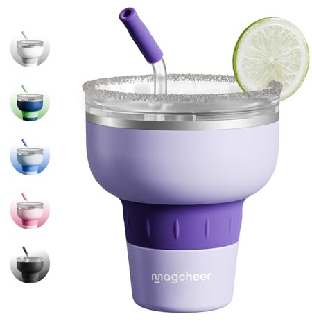 magcheer 473ml Isolierter Margarita Tumbler mit Deckel Trinkhalm（Lila） | Doppelwandige Vakuumisolation,Stapelbares Design,BPA-Frei,Spülmaschinenfest Edelstahl Becher für Strand Reise Party