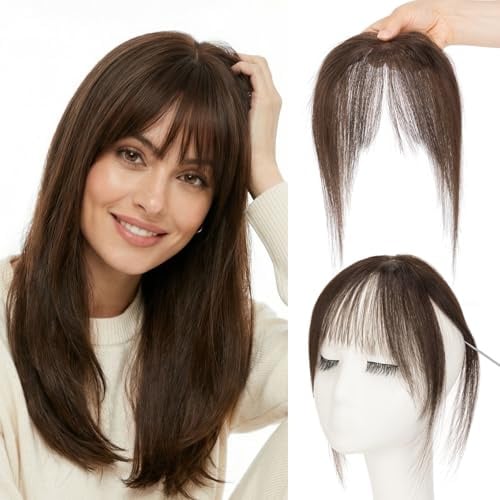 SEGO Pro Pony Haarteil Echthaar mit 2 Clips in Extensions 100% Remy Haar Topper Handgebundene Basis Haarverlängerungen Fringe Natürlich für Damen Dunkelbraun#2