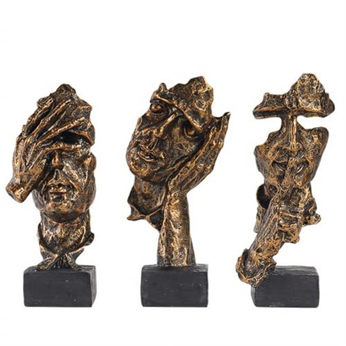 Skulpturen deko Denker Statue, 3 Stück Denker Statue, Stille ist Gold abstrakte Kunstfigur, moderne Zuhause Harz Skulpturen dekorative Objekte Dekor für Home Office Bücherregal Desktop (Kupfer)
