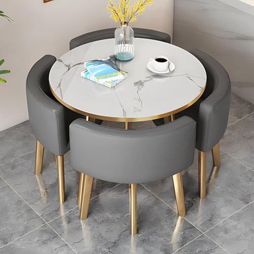 Modernes Esszimmer-Set, runder Esstisch mit Stühlen, Küchentisch mit 4 Stühlen, platzsparender Konferenztisch, dunkelgraue Möbel für Küche und Wohnzimmer