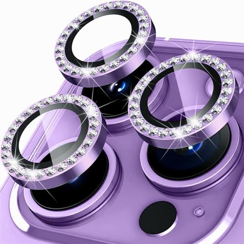 Pnakqil Pellicola Fotocamera per iPhone 14 Pro/14 Pro Max, Protezione Vetro Temperato Protettiva Obiettivo Posteriore, Ultra-HD Lente Schermo, 9H Anti-graffio Resistente Glitter Camera Templado, Viola