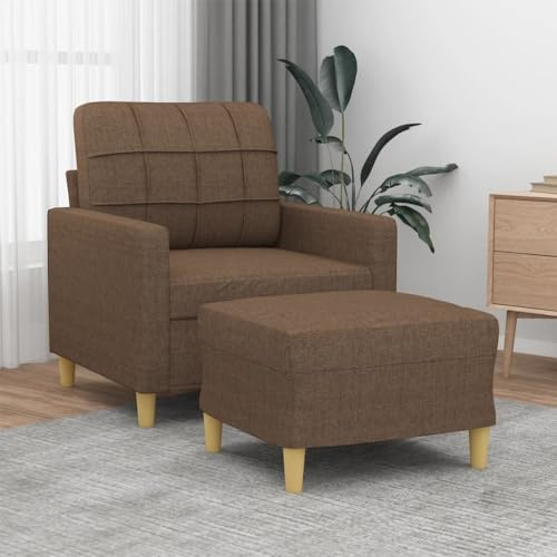 Yisssmeng Sessel mit Hocker Braun Modernes Wohnzimmer Relaxliege 78x77x80 cm Stoffbezug Sperrholz Metallrahmen Bequeme Lesesessel Set für Living Room Schlafzimmer Büro