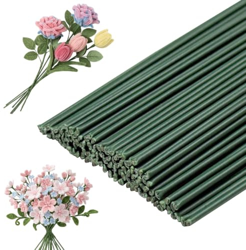 100 Piezas Alambre Floral, 30cm x 2mm Alambre de Tallo Floral (Verde) | Alambres de Floristería Verde para Corona, Ramo, DIY Arreglo Florals Flores Artificiales, Decoraciones
