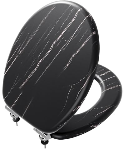 Toilettendeckel mit Absenkautomatik Holz - WC Sitz Bambus Klodeckel Oval MDF Klobrille Toilettensitz Softclose Toilet Seat Schwarz 175 KG Belastbarkeit