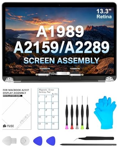 Dilcmtif A1989 A2159 A2289 - Pantalla de repuesto para MacBook Pro de 13,3 2018-2019-2020 Retina (EMC 3358 3214 3301 3456) 2560x1600 LCD con kit de fijación (plata)