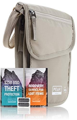 Peak RFID-Neck Wallet Getriebe - Diebstahl Versicherung und globale Lost & Found Service umfasst Beige