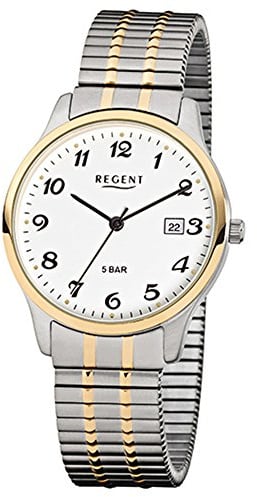 Regent Herren-Armbanduhr Silber Gold Analog F-877 Stahl-Armband URF877 Analoguhr