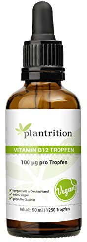 plantrition Vitamin B12 Tropfen - 1250 Tropfen je 100µg - Beide Aktivformen (Methyl- & Adenosylcobalamin) ohne Alkohol, vegan & hergestellt in DE 50ml - Verpackung kann variieren
