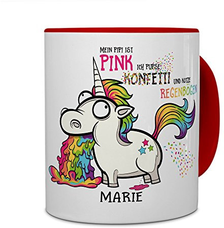printplanet® Tasse mit Namen Marie - Motiv Einhorn - Namenstasse, Kaffeebecher, Mug, Becher, Kaffeetasse - Farbe Rot
