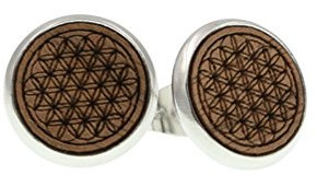Ohrstecker Blume des Lebens aus Nussholz, Fassung und Rückteile aus hochwertigem Edelstahl, Durchmesser 12mm