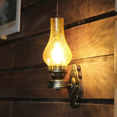 Welampa Chinese Style Antique Brown Wall Sconce Lamp - Vintage Aisle Bar Old Oil Lamp Wall Spotlights Creative Retro Iron Cafe Restaurant Bedroom Lantern