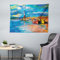 ABAKUHAUS Kunst Wandteppich, Ölgemälde Leuchtturm, Wohnzimmer Schlafzimmer Heim Seidiges Satin Wandteppich, 200 x 150 cm, Blau Beige
