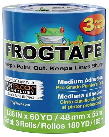 Frog Tape Pro Grade Blue Masking Tape for Painting 48mm x 55m, Decorators Tape, Painters Masking Tape for Indoor Painting & Decorating - Pack of 3