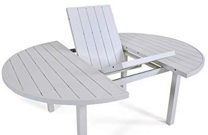 talfa Aluminium Esstisch in Weiß Esstisch ausziehbar 145/197 cm, rund Gartenmöbel