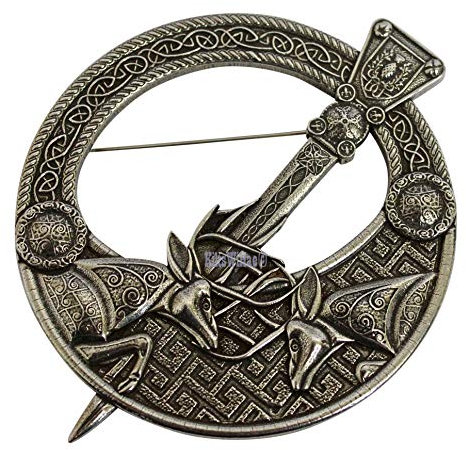 Gälische Themen Pennanular Fighting Scottish Stags Schärpe Schal Plaid Brosche