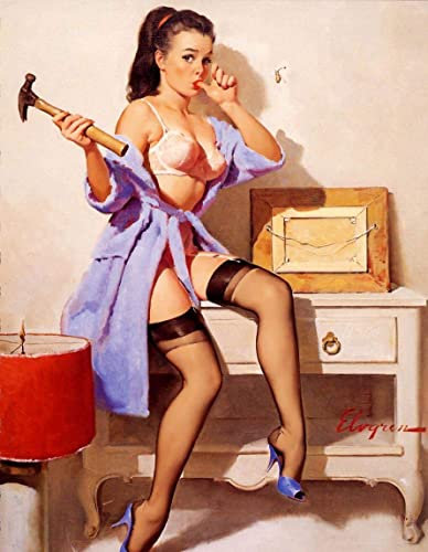 Pin Up Sexy Girl Lady glamour Hammer DIY Stockings Garage Vintage Retro Man Cave Bar Pub Shed Novelty Gift Aluminium Metal Tin Wall Décor Sign