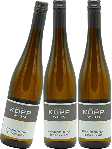 3 Flaschen 2023er Chardonnay Spätlese lieblich Weißwein 0,75l, direkt vom Erzeuger: Weingut Kopp in Ranschbach