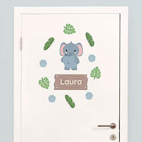 Klebekerlchen® Türaufkleber personalisiert mit Name – Wandtattoo Kinderzimmer & Babyzimmer deko – selbstklebende Wandsticker - Elefant