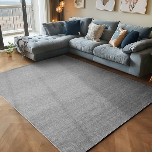 Carpettex Teppich Wohnzimmer Kurzflor Teppich Modern Einfarbig Design 140 x 200 cm Teppich Grau - Küchenteppich Waschbar Extra Weich Flauschig - Teppich Schlafzimmer Kinderzimmer Esszimmer Flur