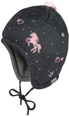 maximo Mini Girl-Mütze, ausgenäht Jacquard, Einhorn, Deko, Bindeband Made in Germany 49 carbonmeliert/Dogwood