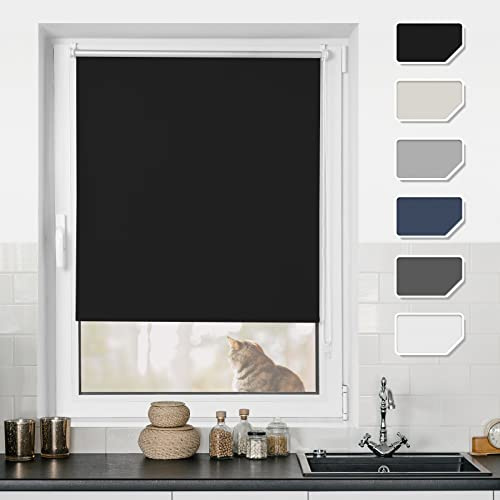 BondFree Verdunkelungsrollo Klemmfix Thermorollo ohne Bohren,90x120cm(BxH) Schwarz, Sonnenschutz& Hitzeschutz Rollos für Fenster und tür