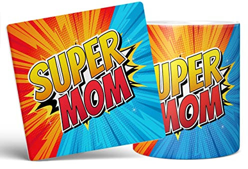 Mug Monster - Tasse mit Aufschrift Super Mom, Muttertagsgeschenk, Geburtstagsgeschenk für Mama, neue Mütter, Keramik-Kaffeetasse, Geschenk für Männer oder Frauen, extra große und riesige Tasse
