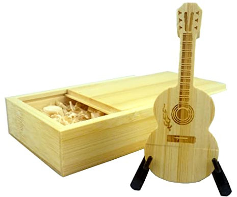 Desuerte Clé USB en forme de guitare en bambou avec boîte cadeau en bambou 16 Go